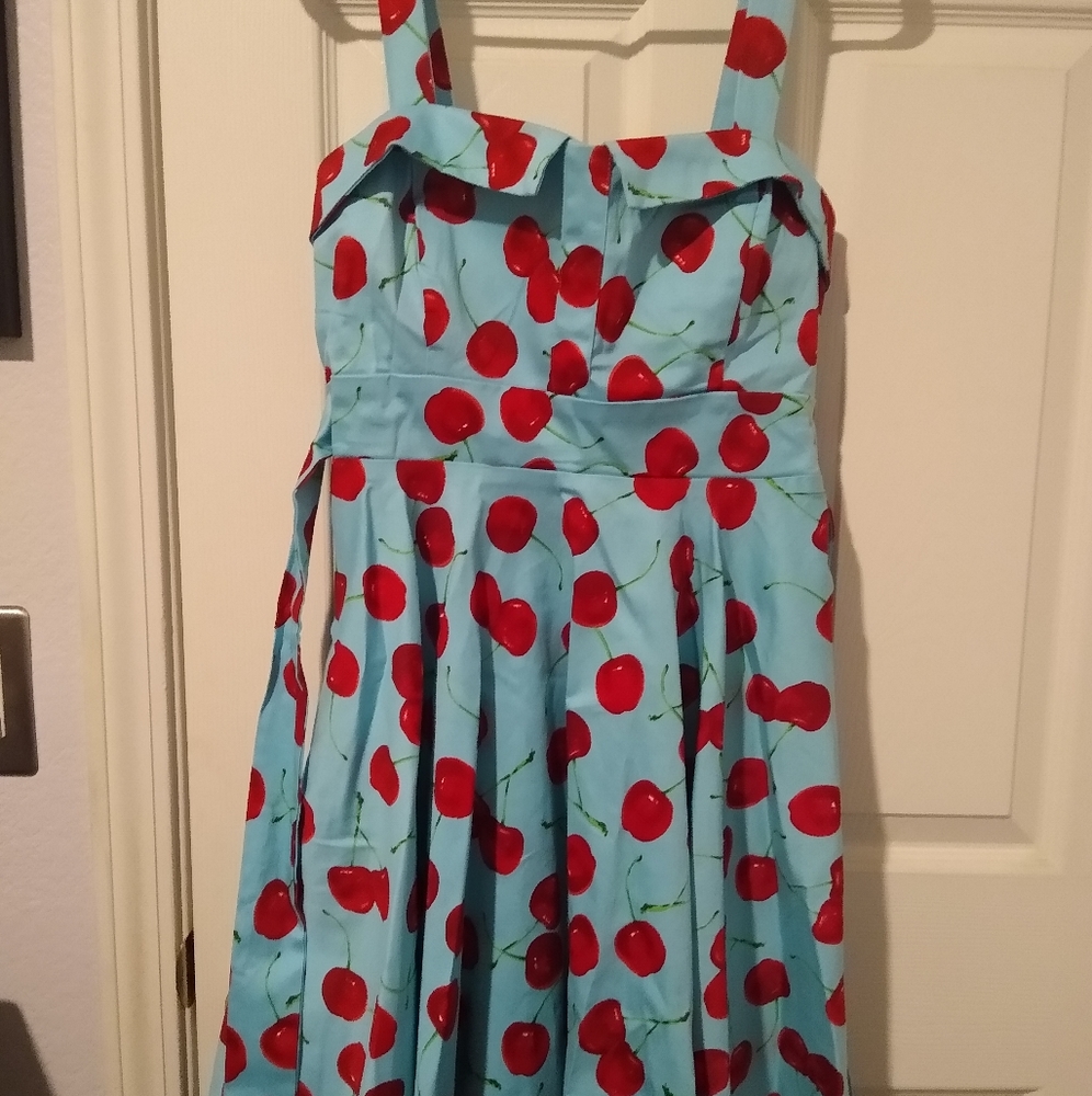 50's style rockabilly cherry dress Large